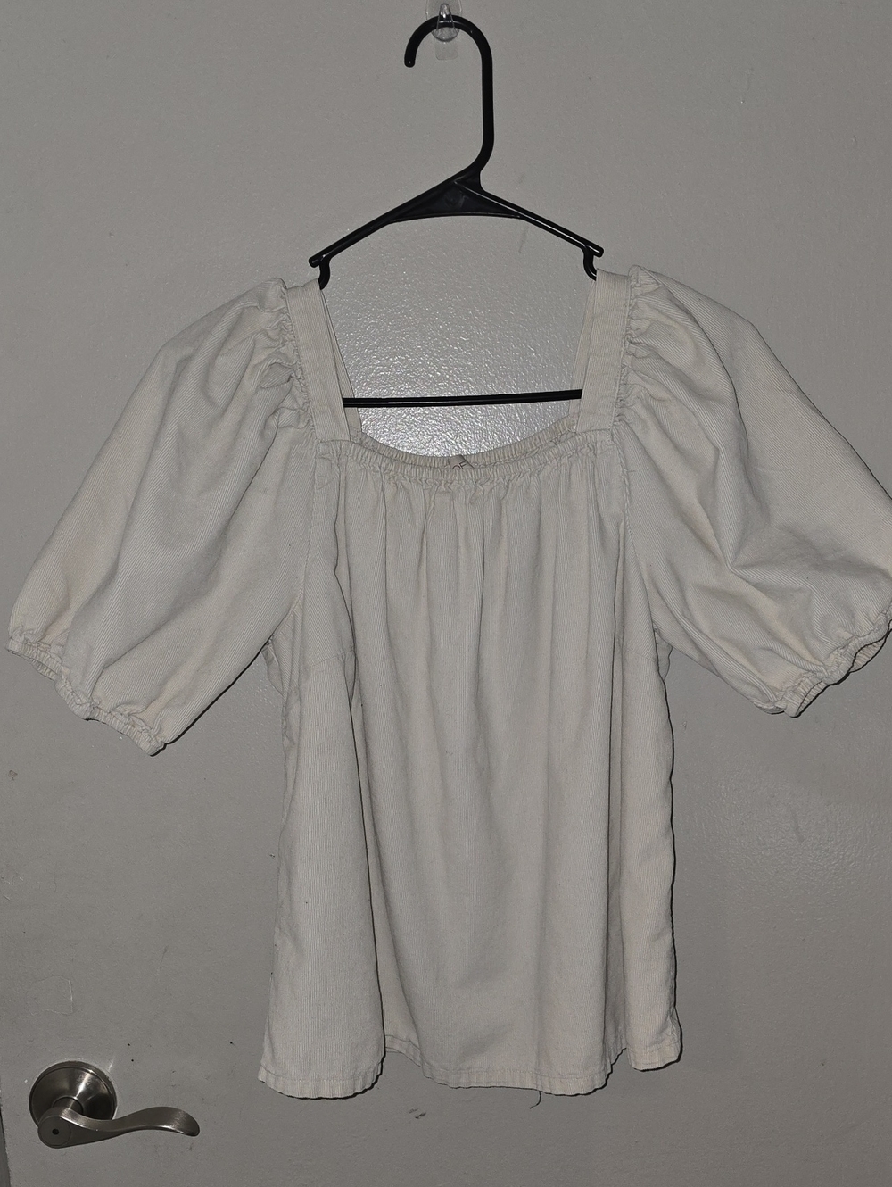 LOFT Ivory Square-Neck Puff Sleeve Top